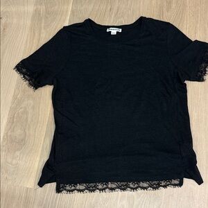 Whistles Black Lace Trim Short Sleeve Tee